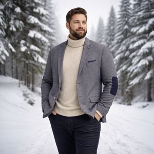 Paisley & Gray XXL Slim Gray Textured Blazer w/ Navy Elbow Patches HeritageCore